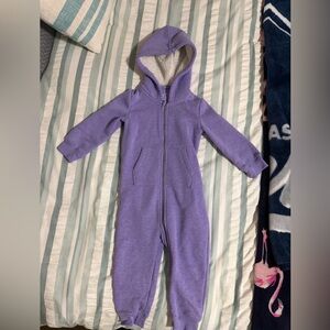 Primary Lavender 18-24m fleece lined zipper romper